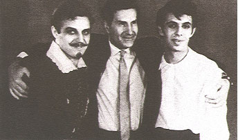 Павел Цитринель (слева), Владимир Зельдин (в центре), Федор Чеханков (справа) после премьеры молодежного состава "Учителя танцеы", 1968 г.